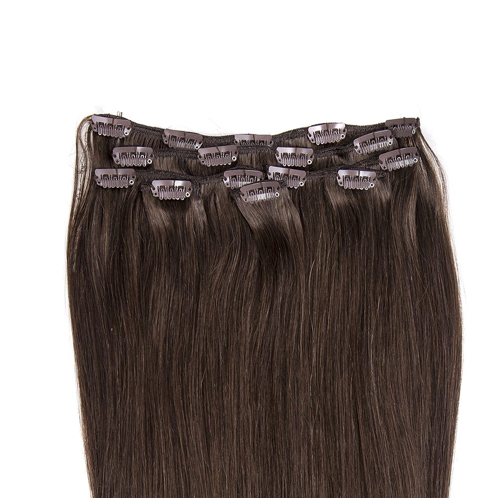 Mørkebrun Clip On Extensions - Kvalitetshår til dig!